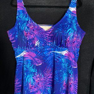 Swimsuits For All Plus Size Flowy Tankini Top Blue Multi Leaf Print - 22
